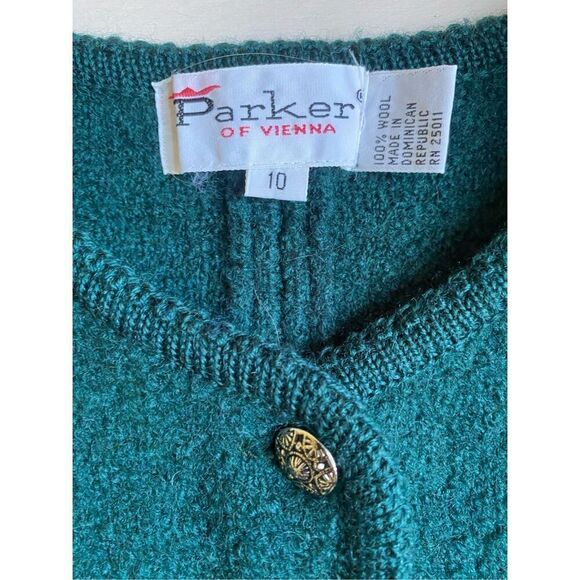 Vintage Parker of Vienna Womens 100% Wool Cardigan Sweater Size 10 Forest Green - Picture 3 of 5